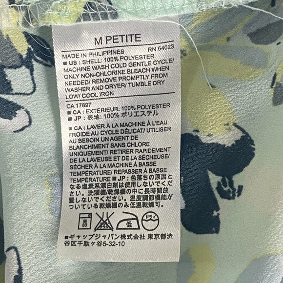 Banana Republic Blouse Women M Petite Floral Flutter Sleeve Green Scoop Neck Top - Picture 9 of 9